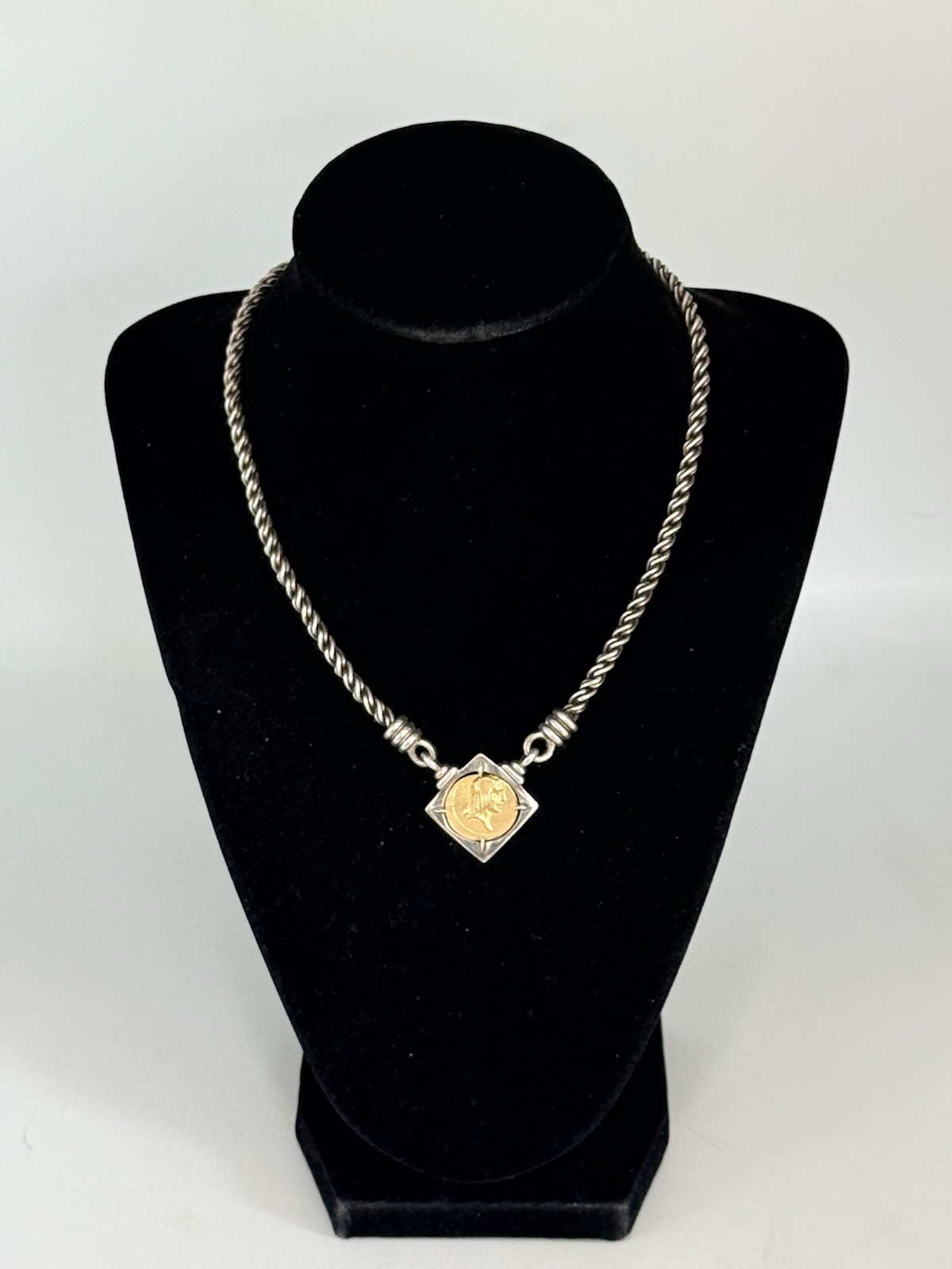 Vintage 925 Sterling Silver Roman Coin Gold Vermeil Chain Necklace 46-Grams