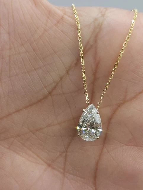 1.10Ct Pear Cut Real Moissanite Solitaire Women’s Pendant 14K Yellow Gold Plated