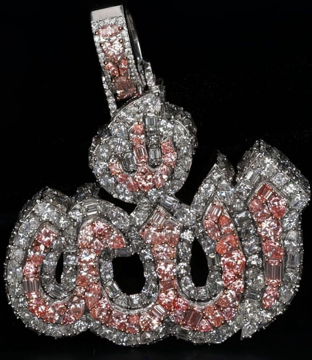 4Ct Baguette Cut Moissanite Men’s Allah Religious Pendant 14K White Gold Plated