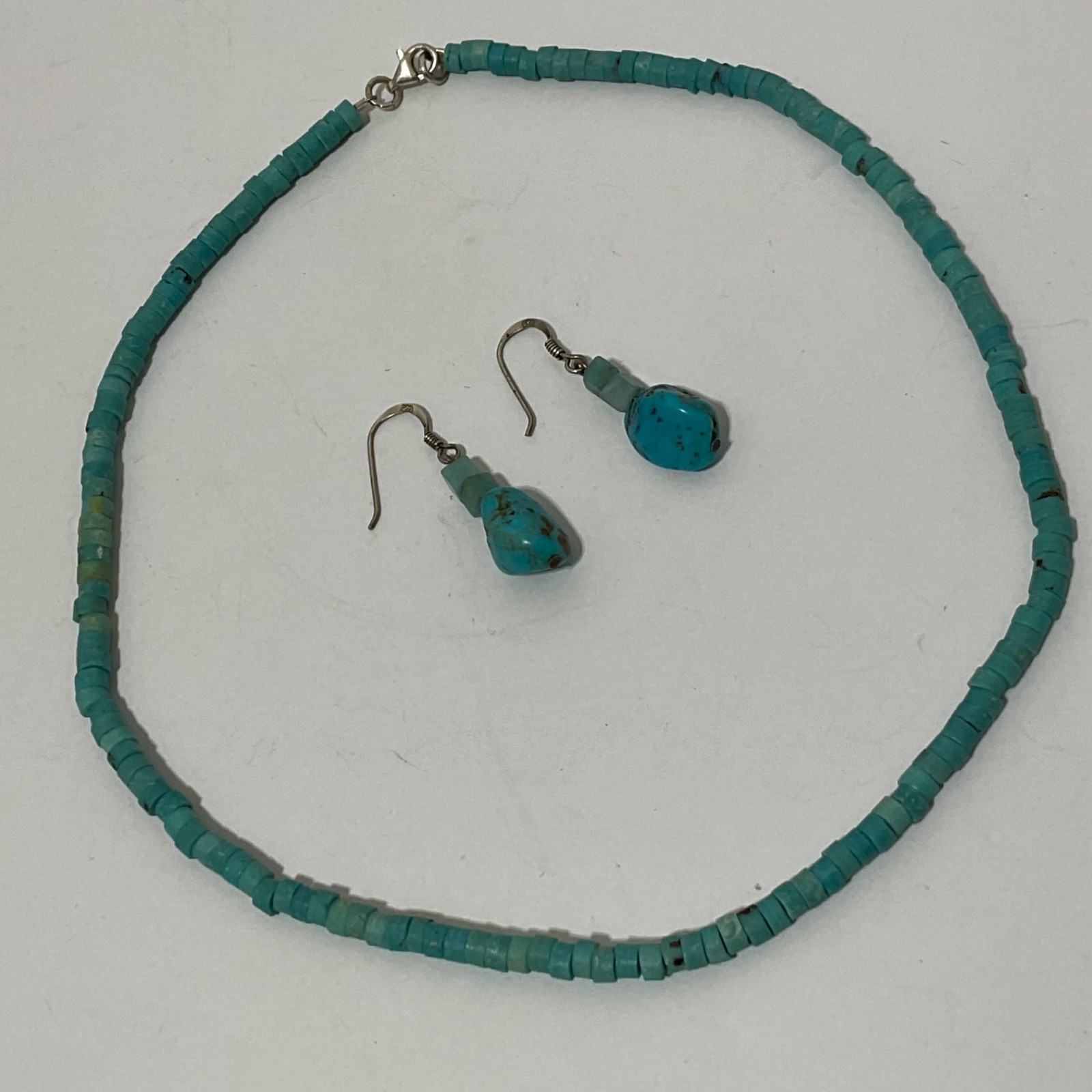 Artisan Turquoise Heishi Bead Collar Necklace Sterling Silver Gift Earrings 925