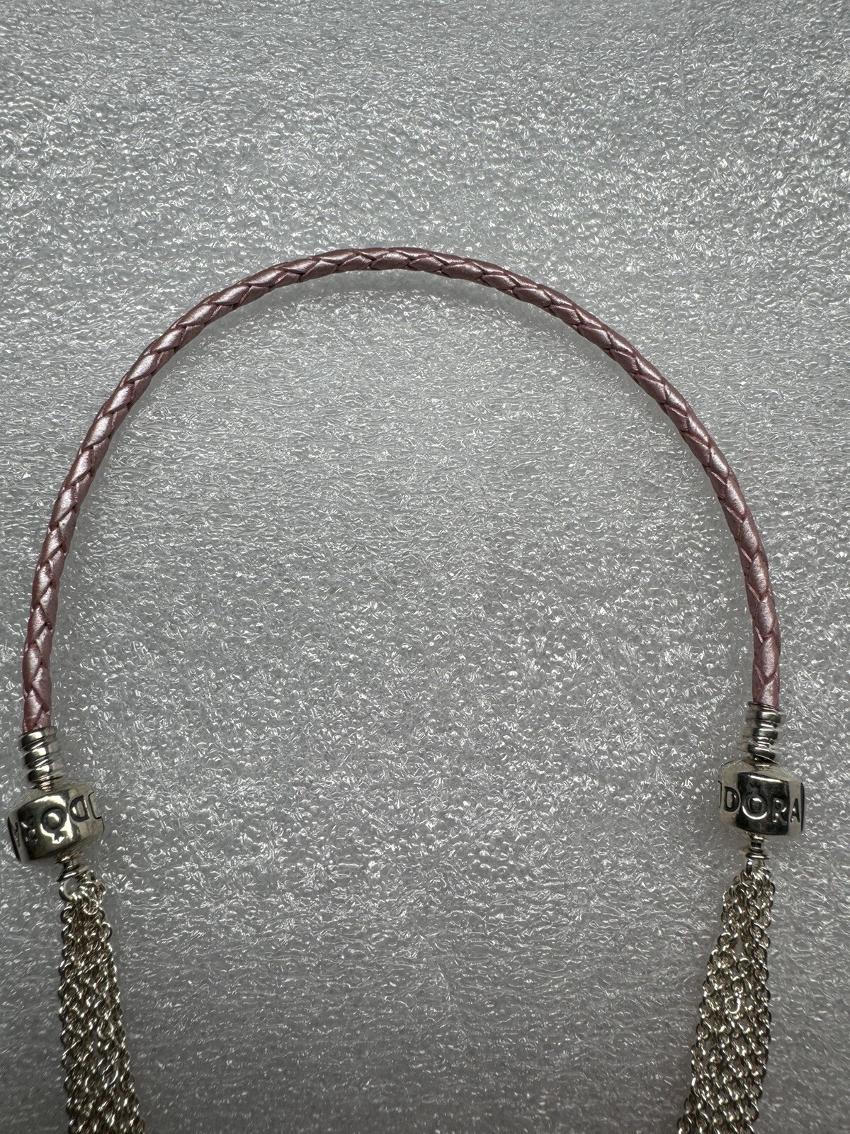 Pandora 15″ Pink Braided Leather Choker Chain Necklace Dangle Charm