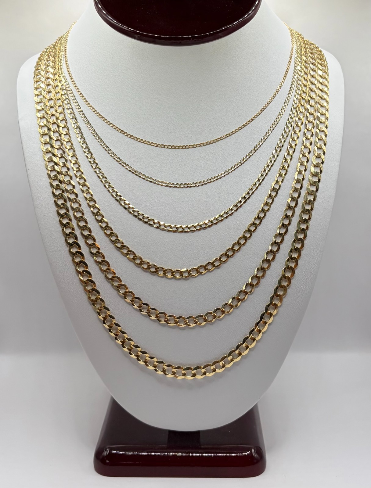 14k Solid Yellow Gold Curb Link Chain (16″-24″) (1mm-6mm)