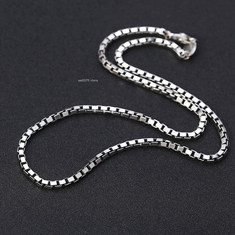 Real S925 Sterling Silver Necklace Women Men 4mm Box Link Chain 18-29.5inch