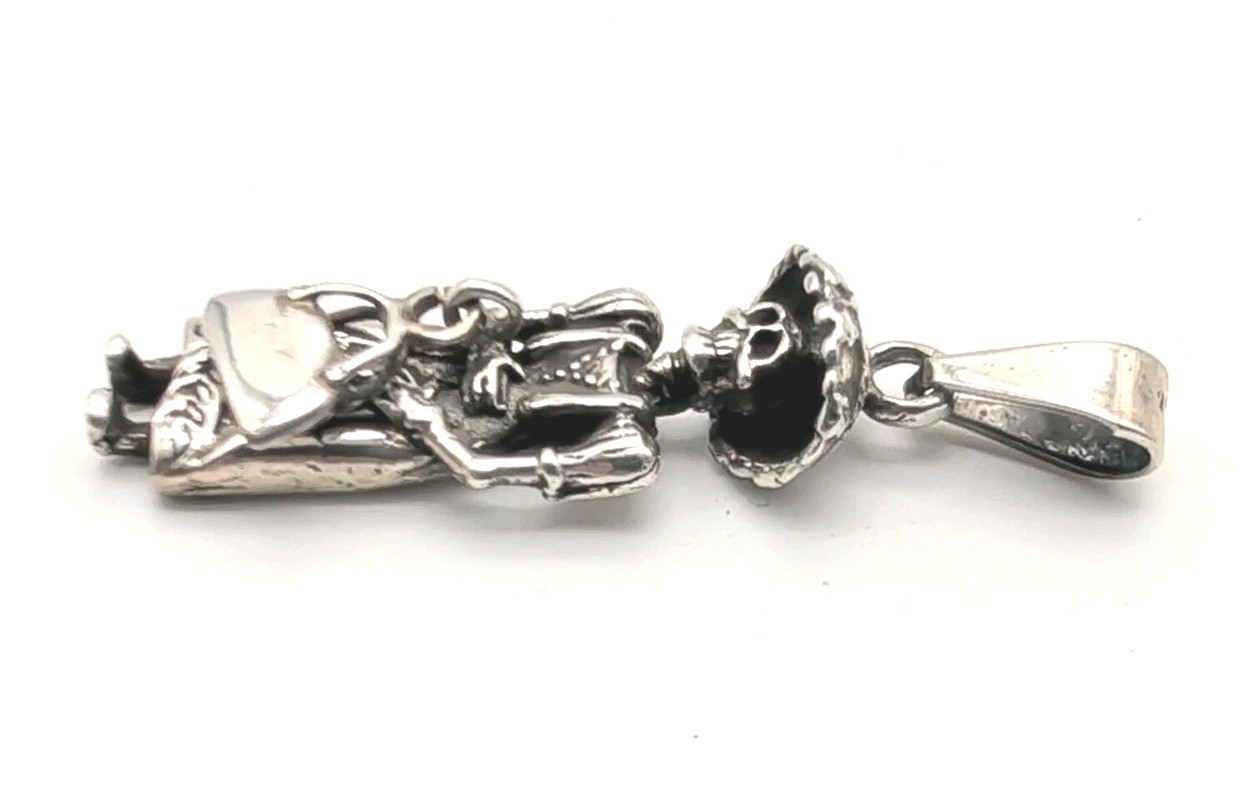 Catrina Day Of The Dead Sterling Silver Pendant w/ Dangle Purse Skeleton Skull
