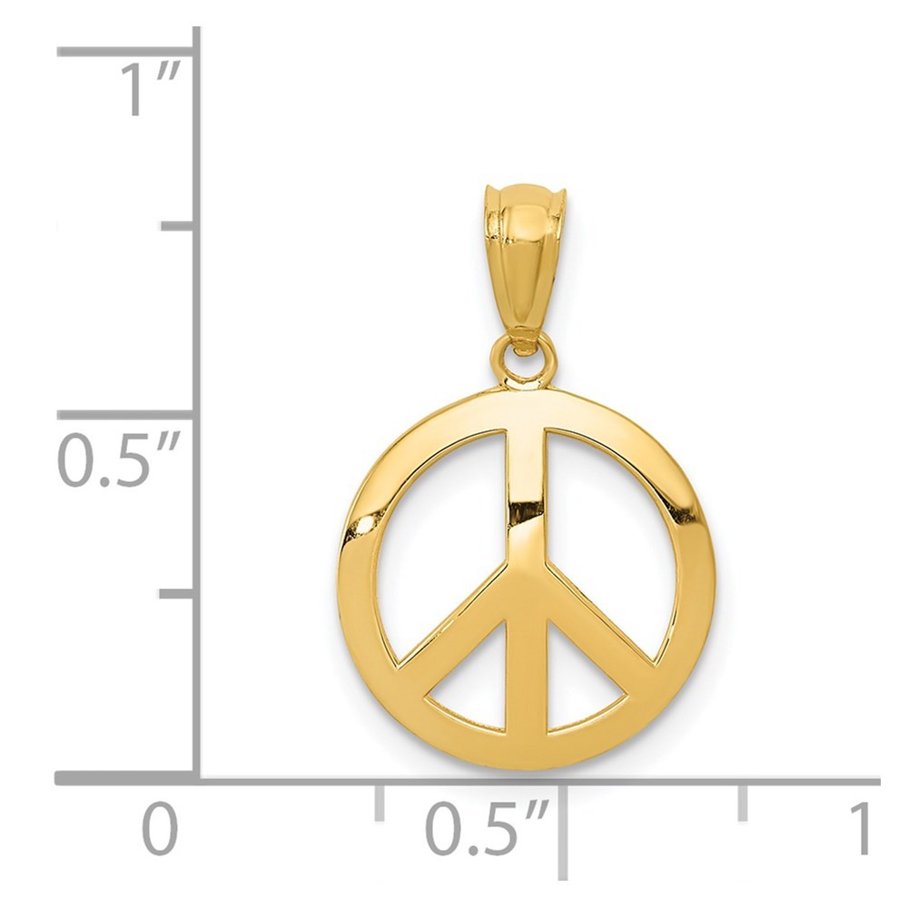 14k Yellow Gold 13mm Polished Convex Peace Symbol Pendant