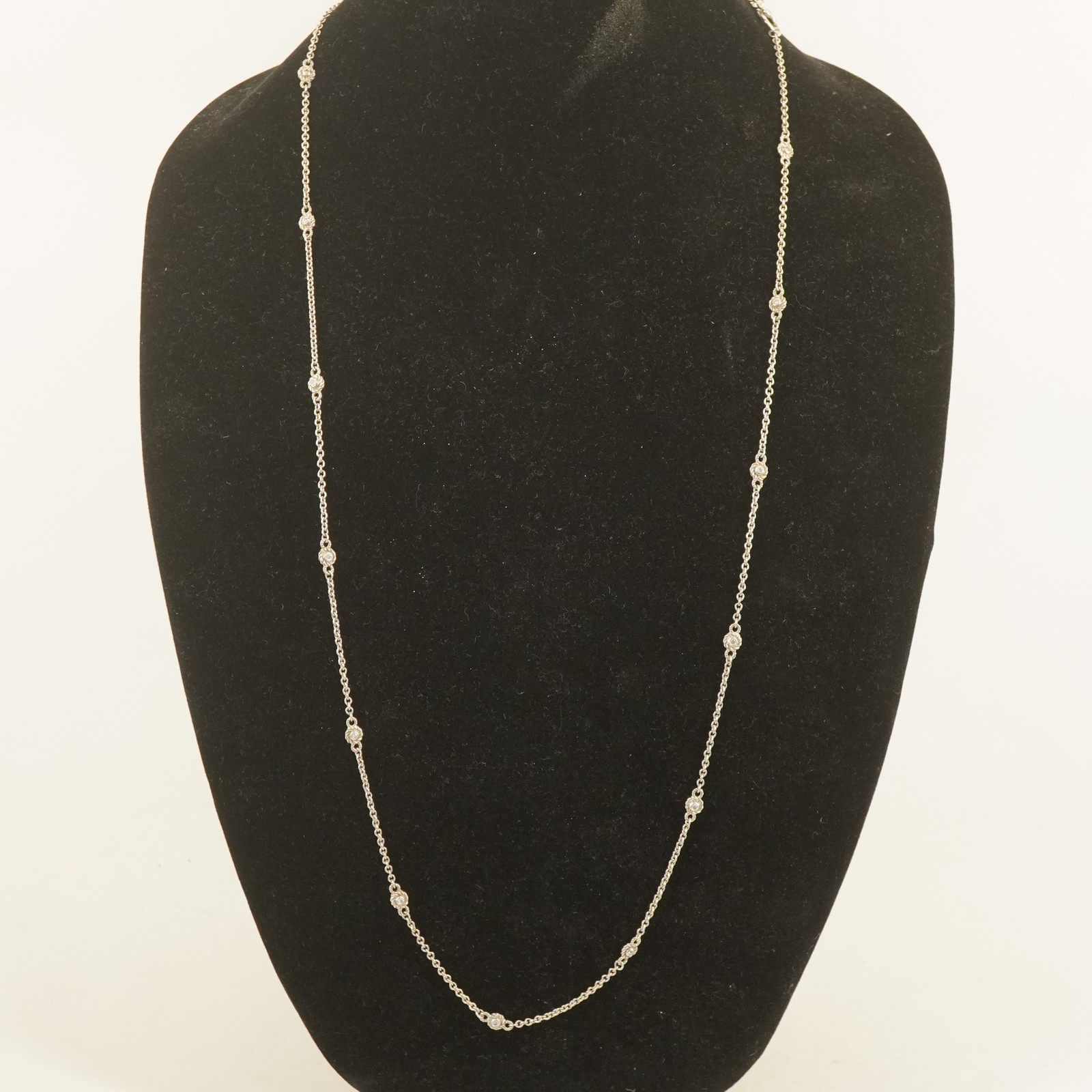 Judith Ripka Sterling Silver & CZ Heart Clasp Station Necklace- Free Ship USA