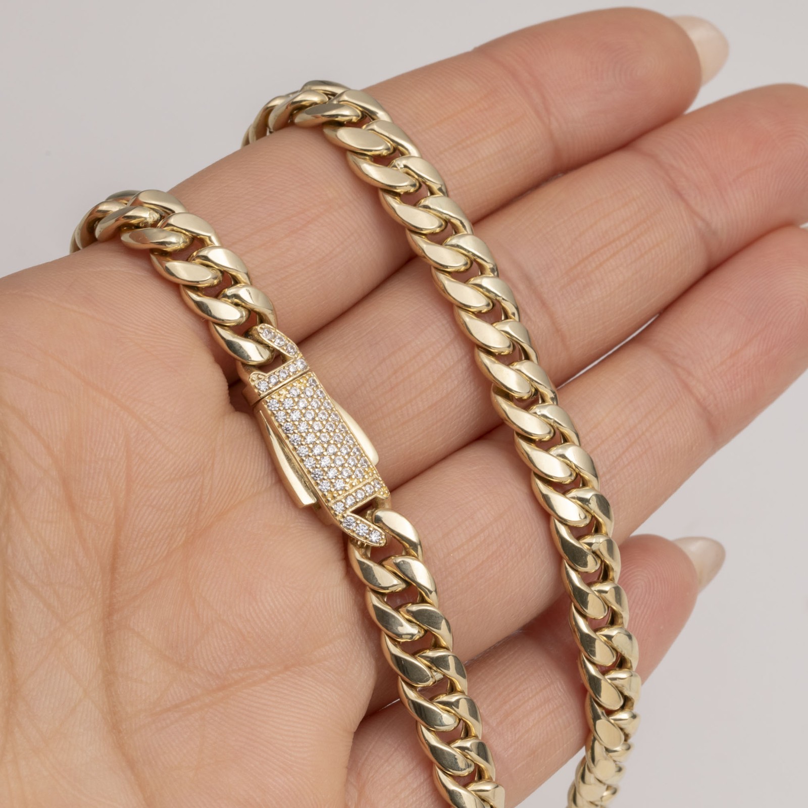 14K Yellow Gold 7.5mm Miami Cuban Link Chain Box Lock Necklace All Sizes