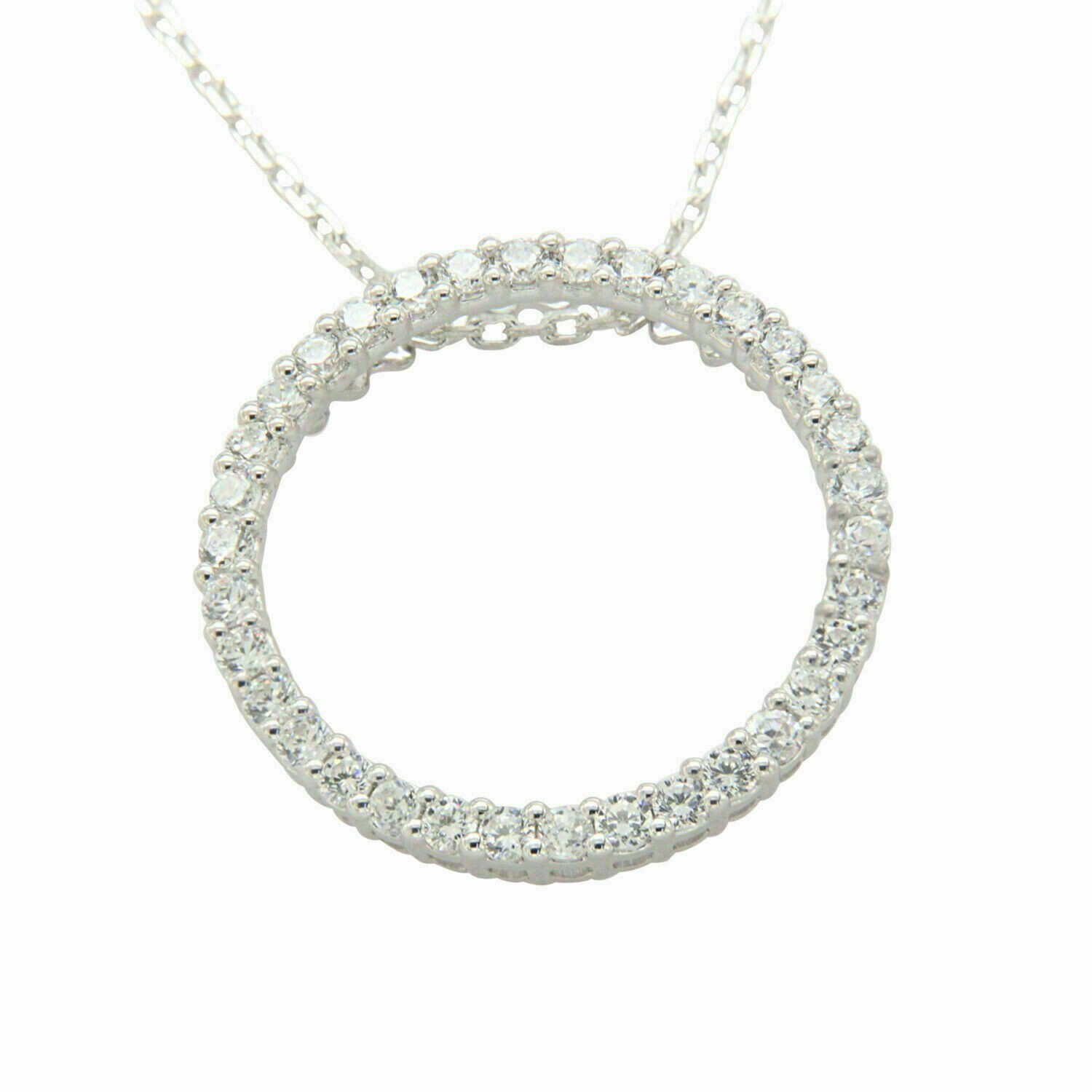 2Ct Round Cut Diamond Pave Circle Eternity Pendant Necklace White Gold Finish