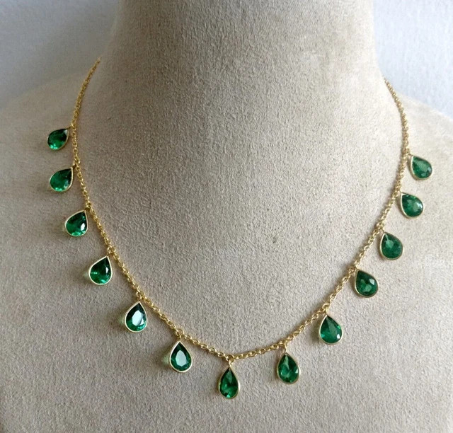 4Ct Pear Cut Lab-Created Emerald 14K Yellow Gold Plated Women’s Wedding Necklace