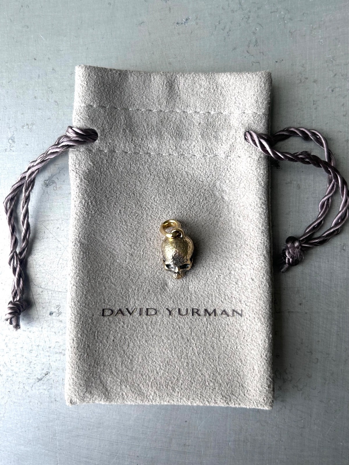David Yurman 18K Yellow Gold Memento Mori Skull Amulet 16mm