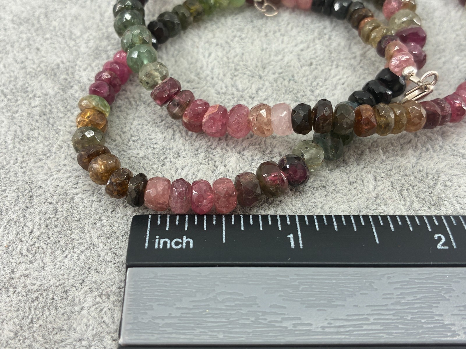 Multi Tourmaline Bead Necklace Sterling Silver 925 Signed KJC India 18in 5mm Box