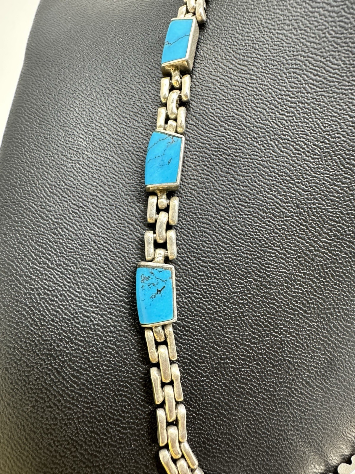 Sterling Silver Turquoise Pendant Choker Necklace 57g 17 In Modern Elegant Chic
