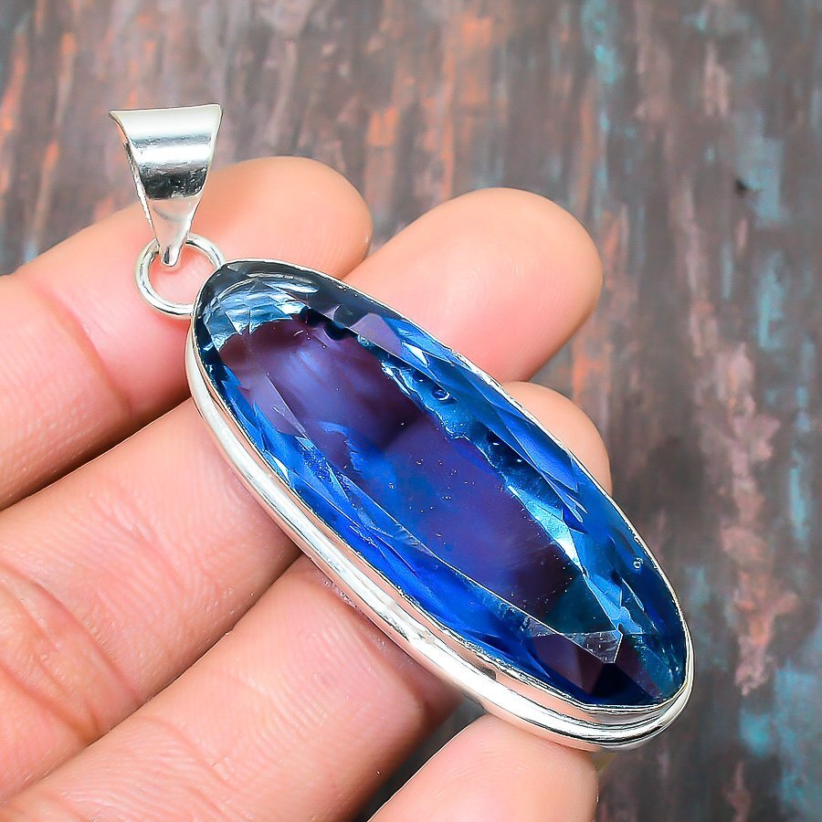 Tanzanite Quartz Gemstone Handmade Gift Jewelry Pendant 2.36″ R567