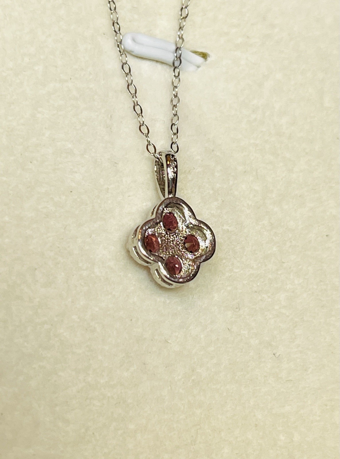 Real 925 Sterling Silver Natural Rhodolite Purple Garnet Clover Pendant Necklace