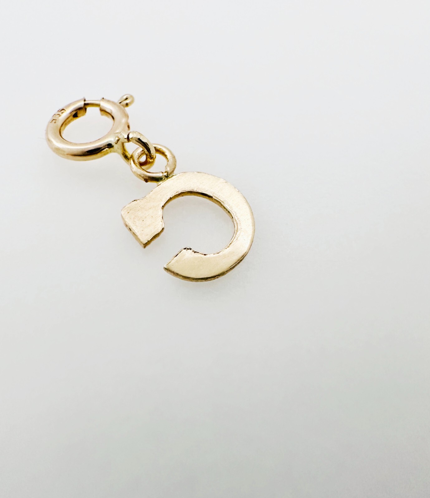 14K Solid Yellow Gold Mini/Very Small ‘C’ Initial Charm Pendant w/Spring Clasp