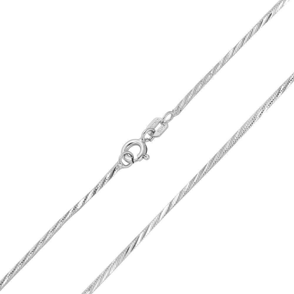 .925 Sterling Silver 0.8mm-1.4mm Snake Chain 4 Sided Snake DC Rhodium Plated