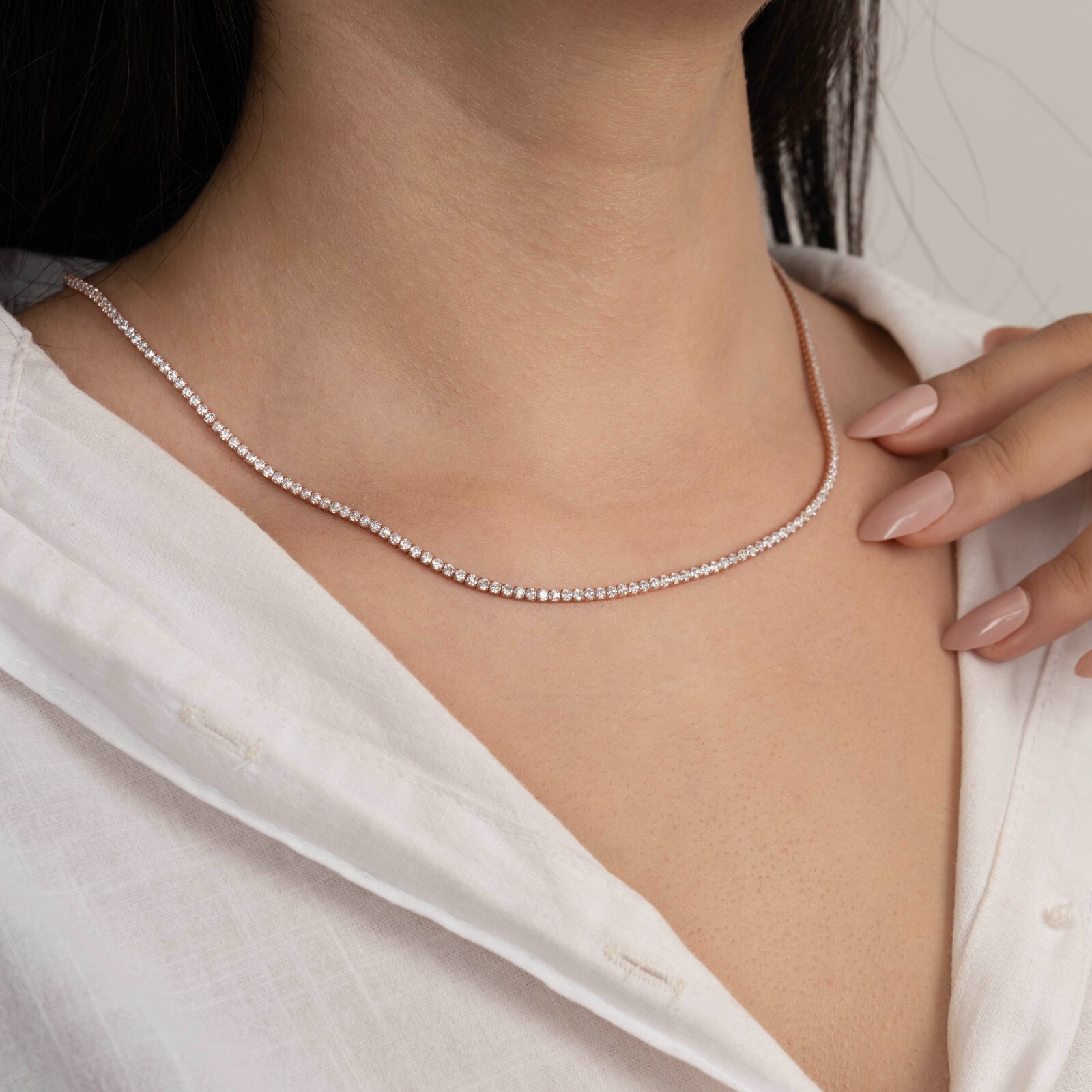 14k Gold Diamond Tennis Necklace, 3mm Round Diamond Tennis Necklace Women Her