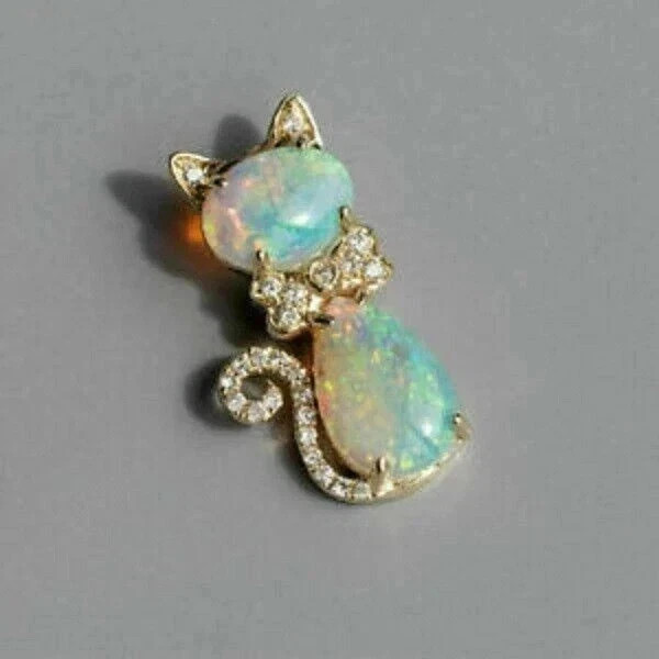 3Ct Oval Cut Lab Created Fire Opal Gorgeous Women Pendant 14K Yellow Gold Plated
