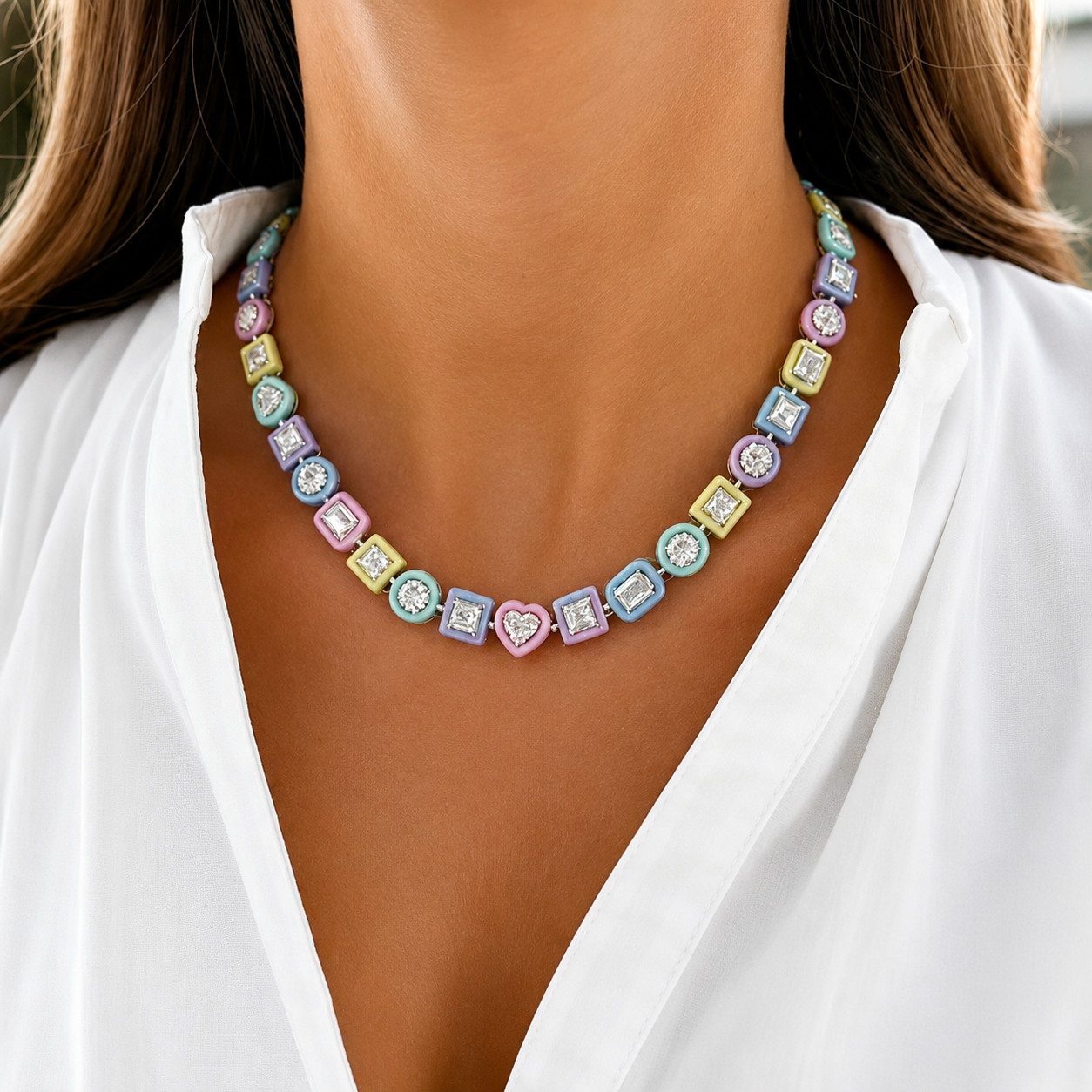 20Ct Multi-cut Lab Created Sapphire Enamel Necklace For Her 925 Sterling Silver