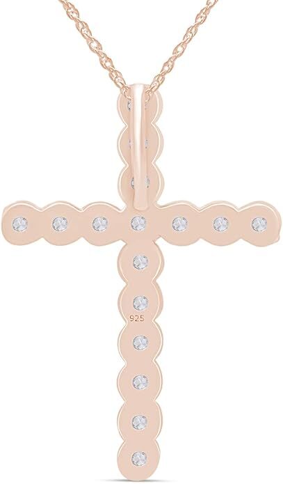 Natural Round Diamond Accents Twist Cross Pendant 18″ Necklace Sterling Silver