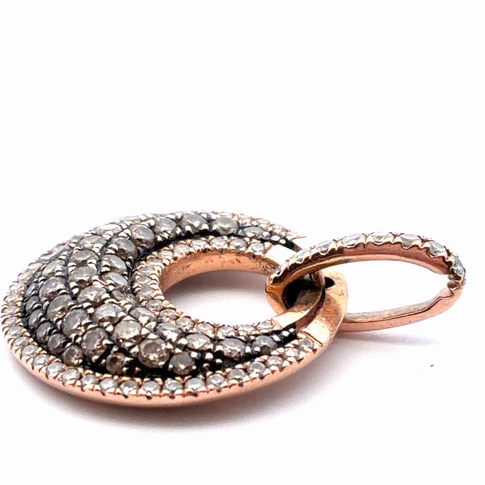 Estate 14K Rose Gold Enamel Pave Diamond Crescent Moon Circle Pendant