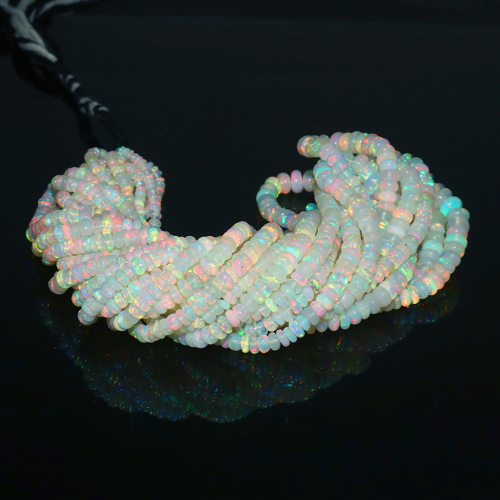 Natural Ethiopian Fire Opal Rondelle Beaded Gemstone 3 Strand Necklace 16 Inches