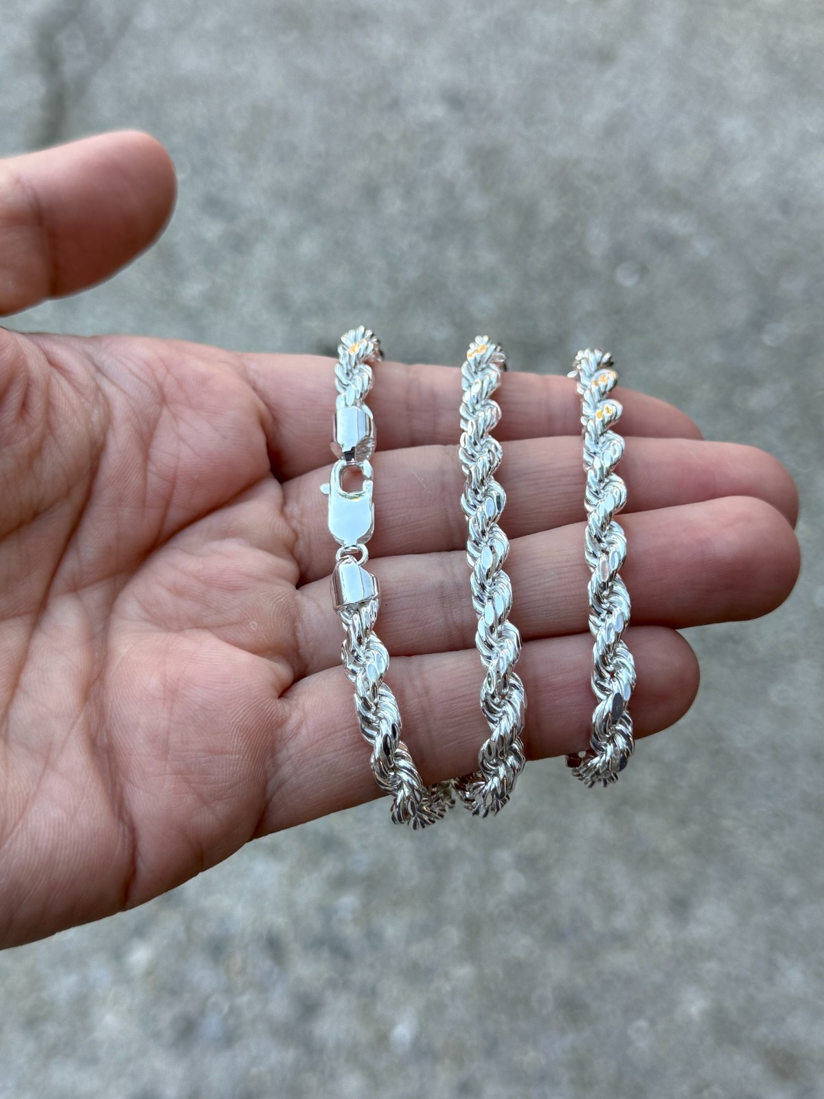Solid 925 Sterling Silver Italian Rope Chain Mens Necklace 6.5mm – Diamond Cut