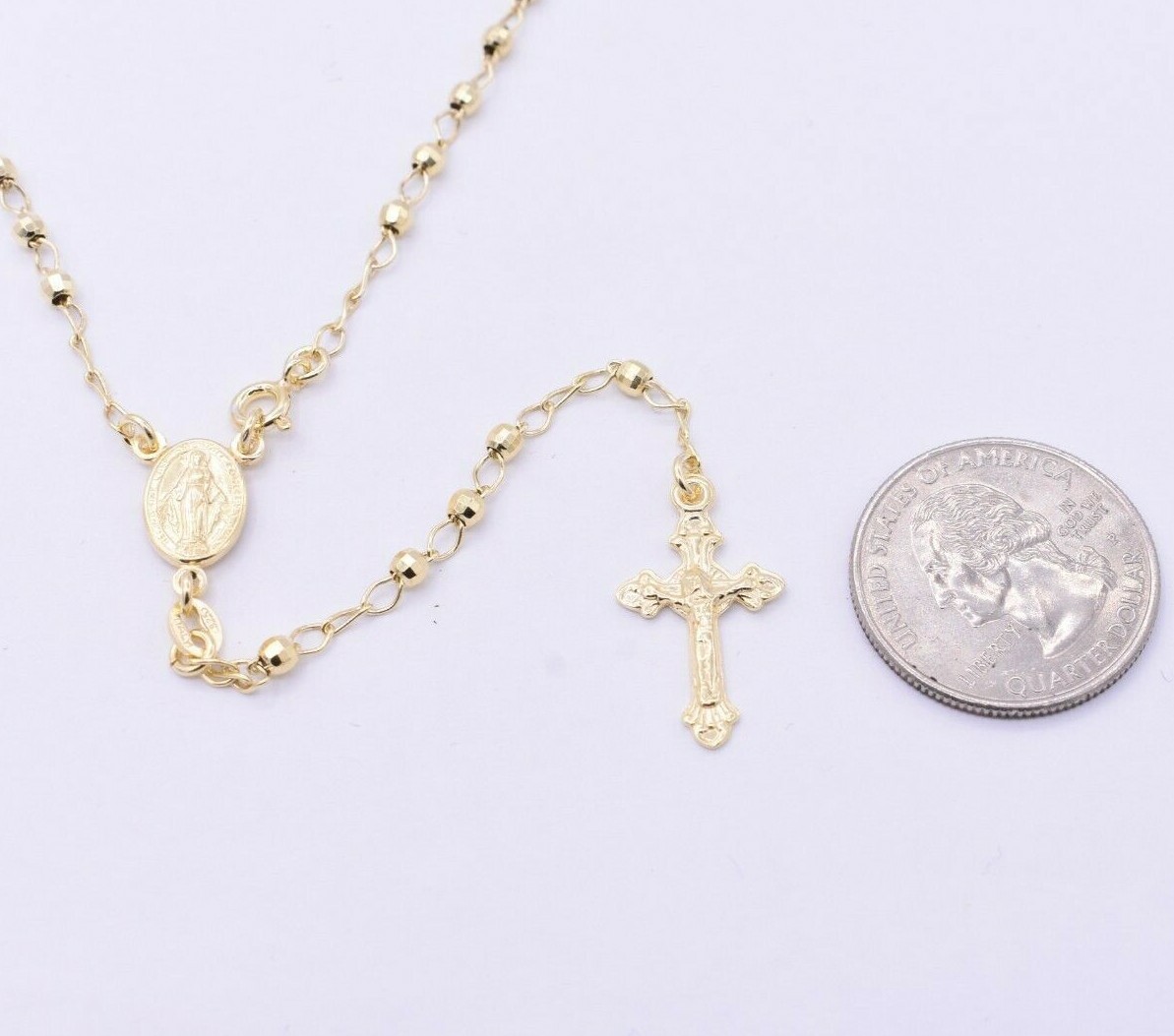 3mm Rosary Diamond Cut Chain Necklace 14K Yellow Gold-Plated Silver 925 ALL SIZE