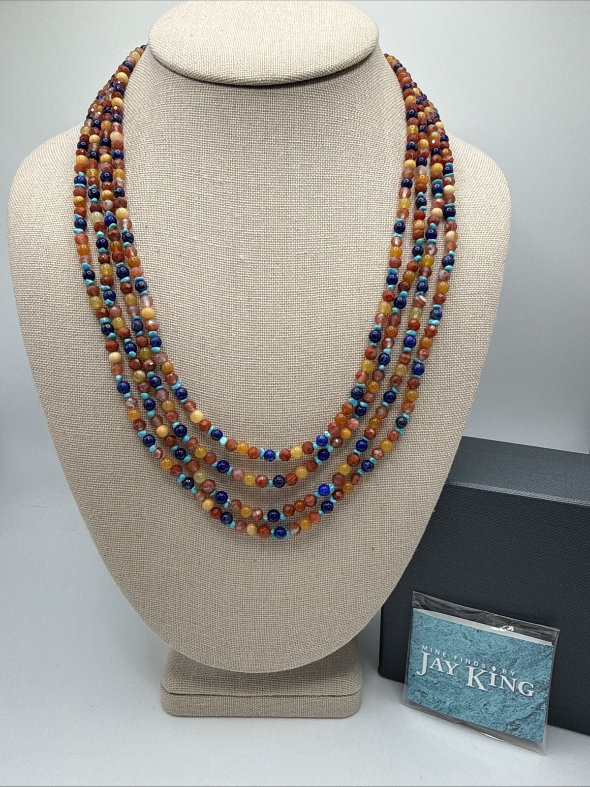 Jay King 4 Strand Picante Agate 4mm Multi Gemstone Sterling Silver Necklace