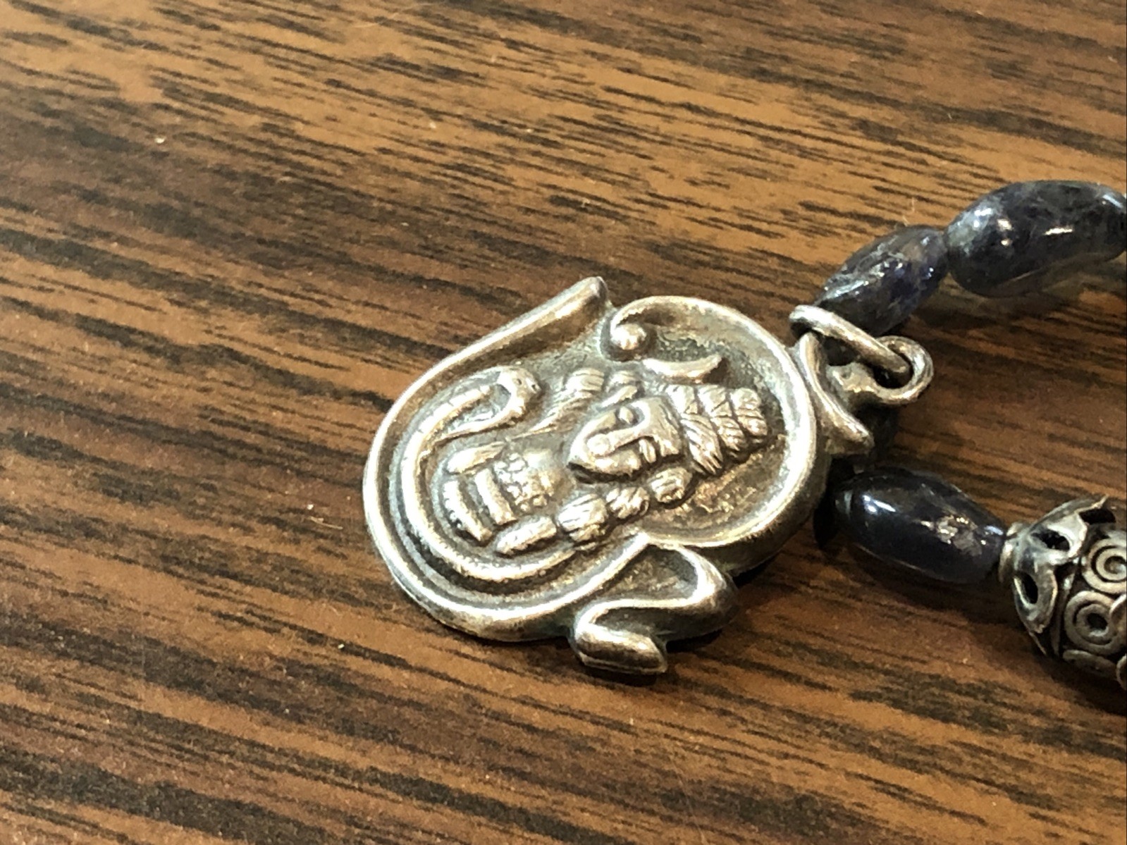 Sterling Silver 925 Buddha Pendant Purple Stone Necklace Ornate Accents
