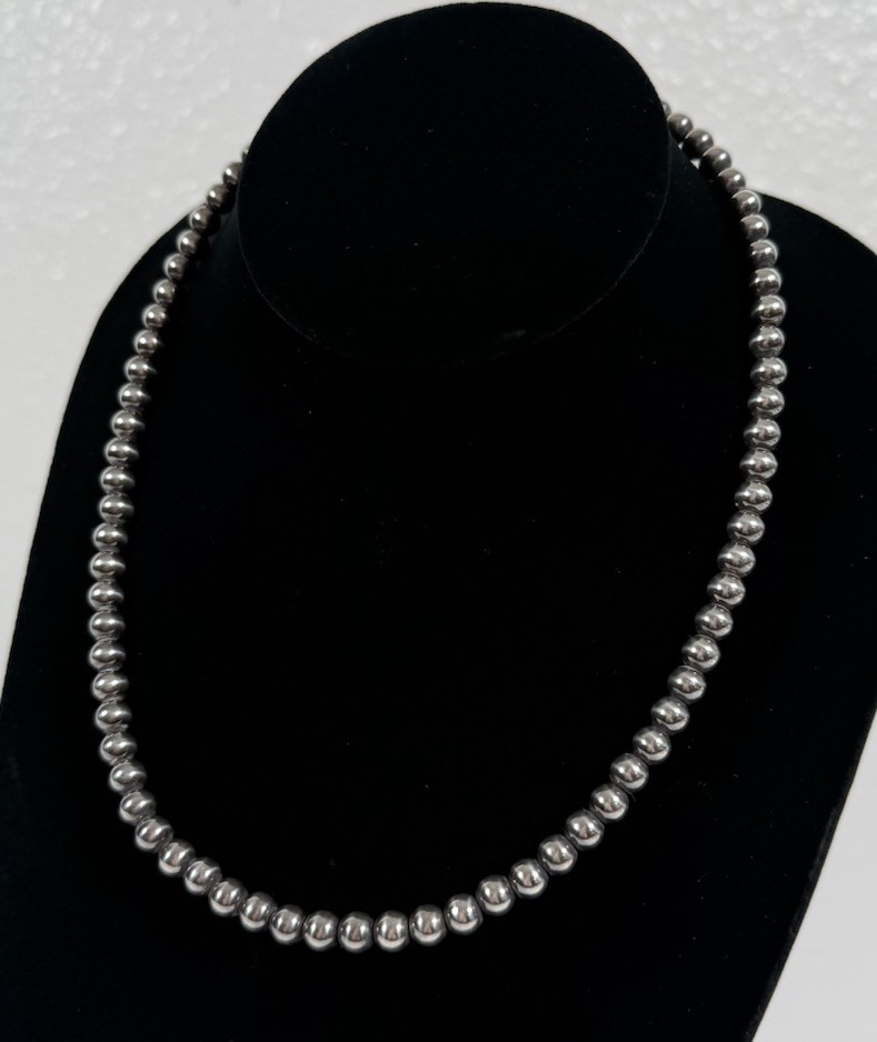 925 Sterling Silver Round Ball Bead 6mm Chain Necklace 18”