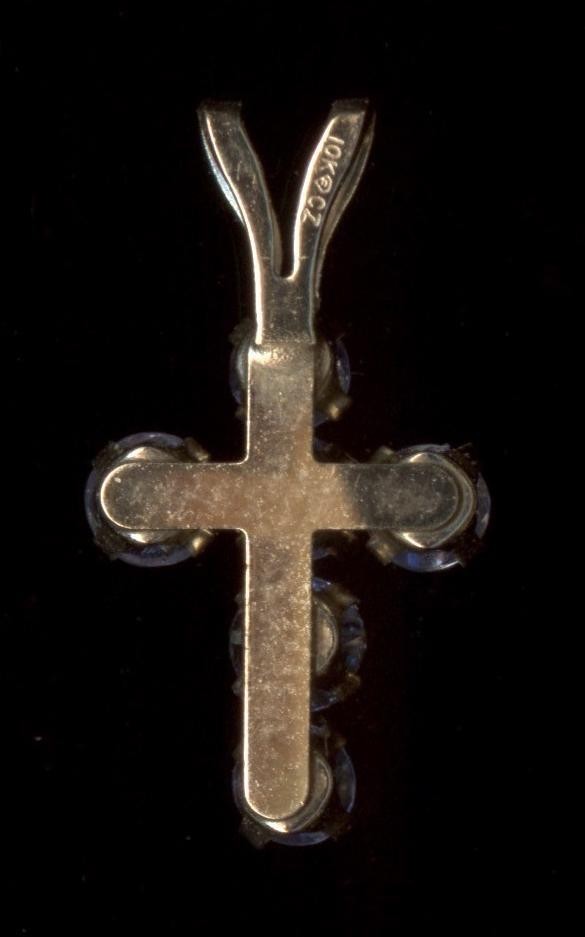 New 10K 16mm Solid Yellow Gold Round Blue Iolite Gemstone Cross Pendant (te