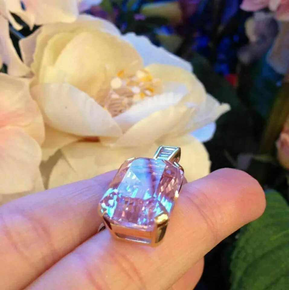 4ct Pink Sapphire Lab Created Baguette Cut Diamond Pendant 18k Yellow Gold Over