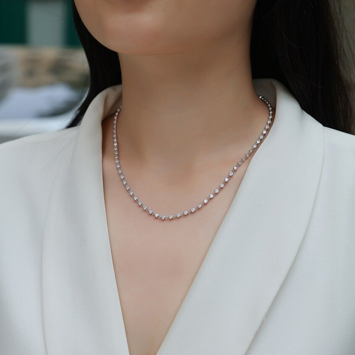 2mm D Color VVS1 Moissanite Women Tennis Chain Necklace S925 Silver Pass Tester