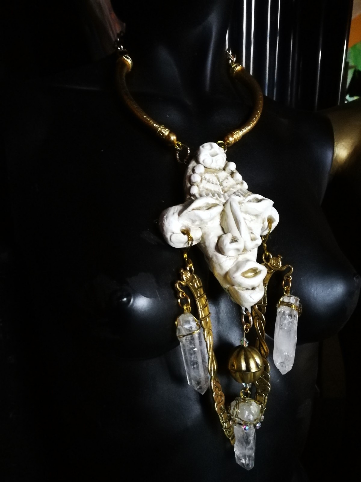 Luxury Jewelry Necklace Pendant Tribal Crystal Rock Charm Statement Ethnic Mask