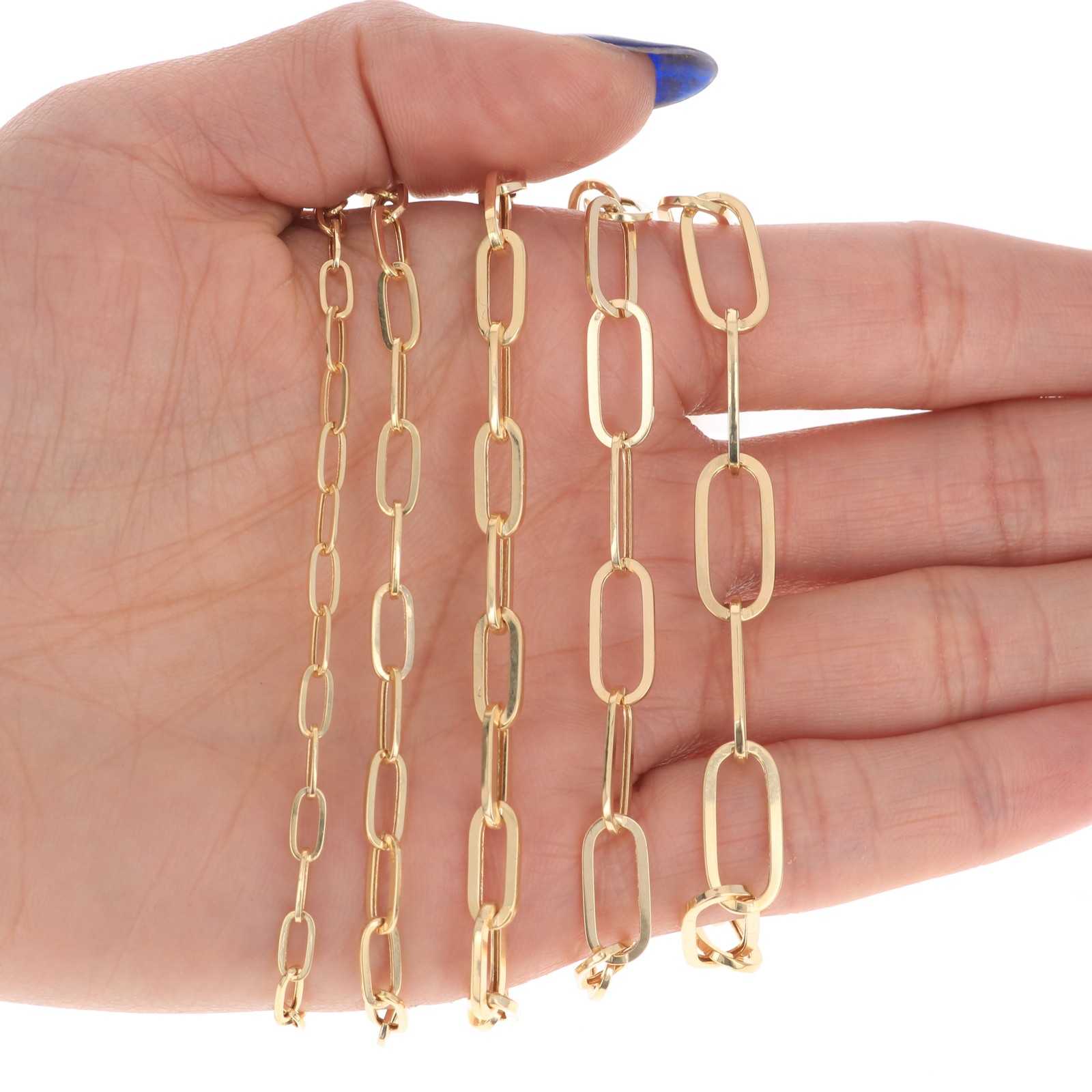 14k Yellow Gold Paperclip 3mm-7mm Chain Elongated Cable Bracelet Necklace 7″-24″