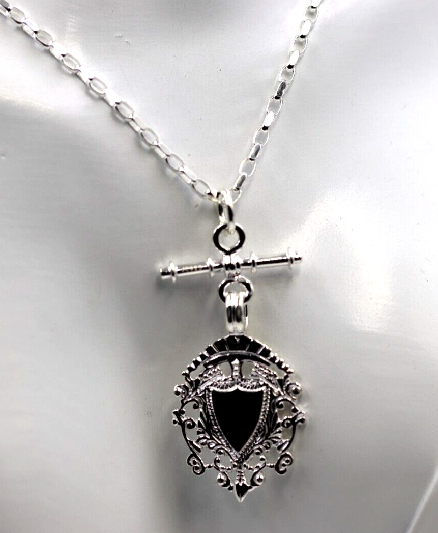 Solid Sterling Silver 925 Shield & T Bar Pendant 70cm Belcher Necklace-Free Post