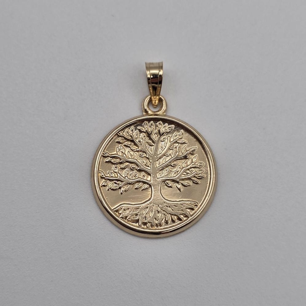 14K Yellow Gold Round Tree of Life Polished Ornate Proof-Like Medallion Pendant