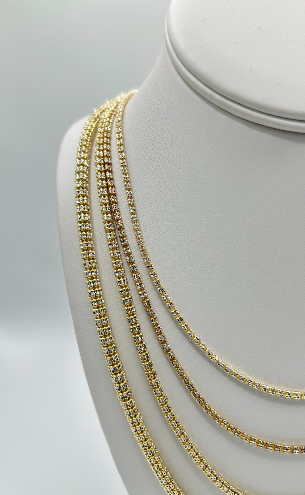14k Diamond Cut Ice Link Two Tone Chain Real Yellow & White Gold 22”-26”