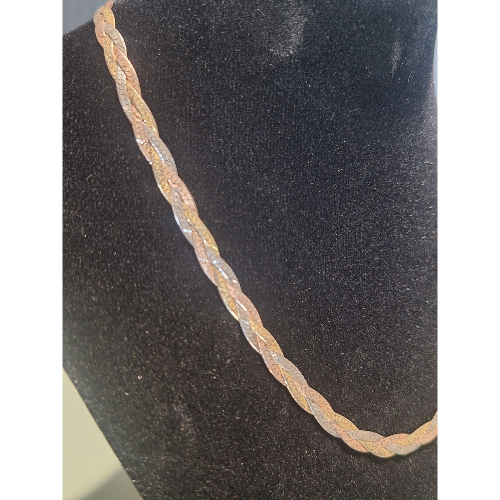 Milor Italy 925 Sterling Silver Tri Tone Braided Twist Necklace 16in- Excellent