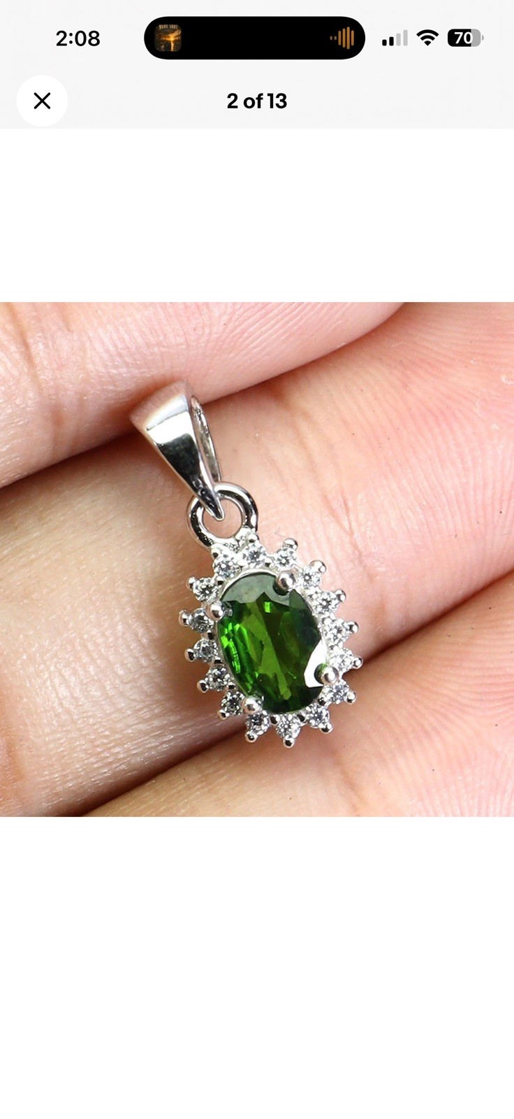 Stunning Natural Chrome Diopside w/Halo Pendant Necklace 925 Sterling Silver 18”