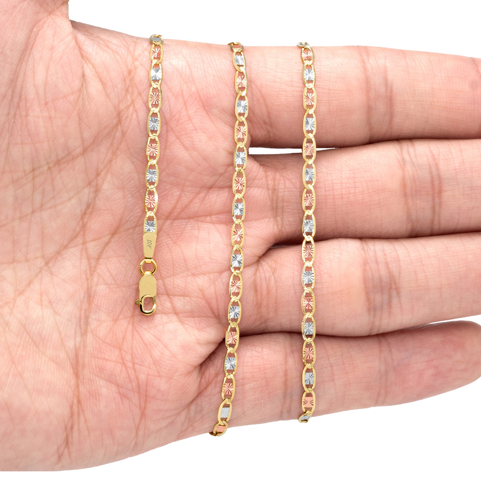 10K Yellow Rose White Gold 1.5mm-5mm Valentino Chain Necklace Bracelet 7″- 26″