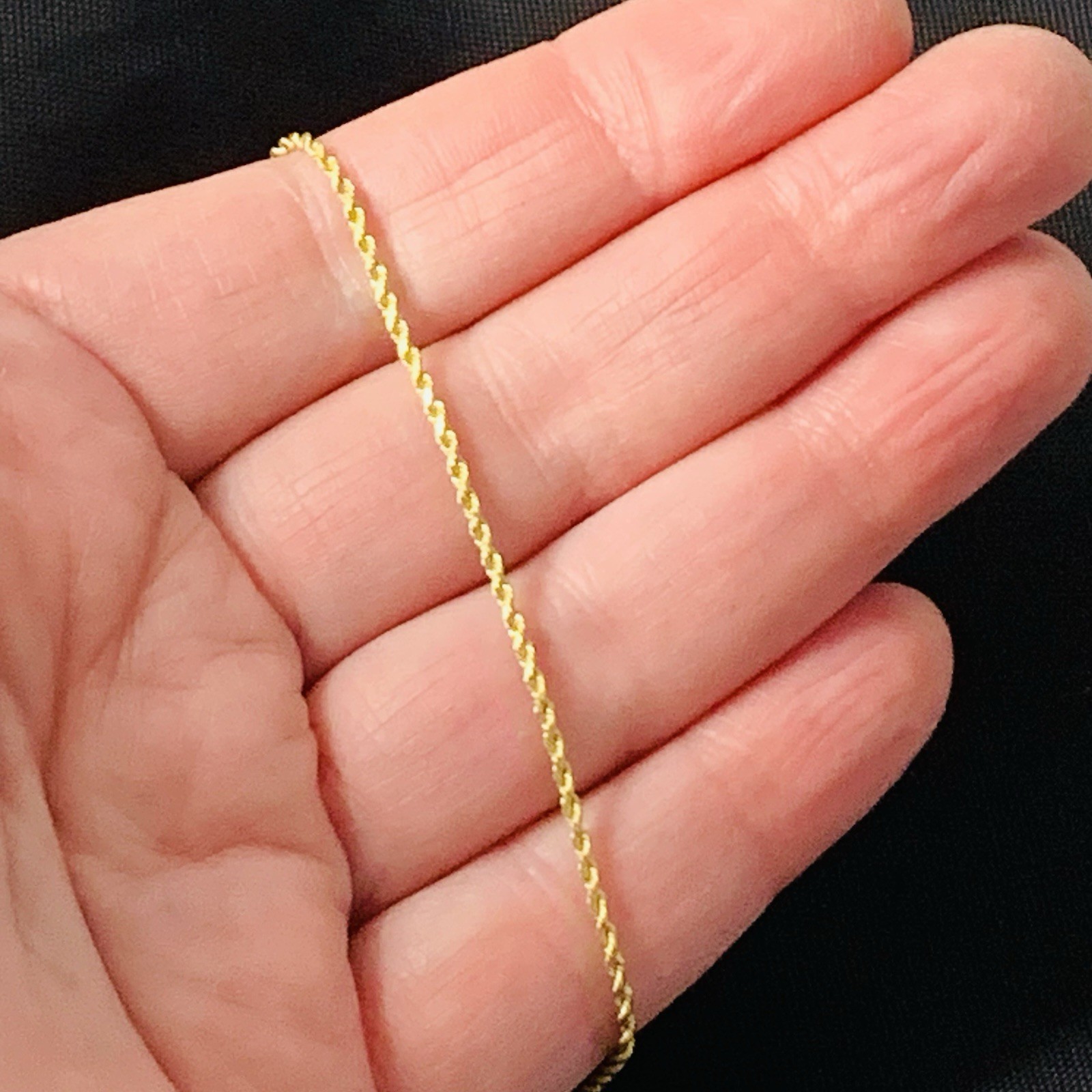 Solid 10k Yellow Gold Necklace Rope Chain Diamond Cut Sparkle 3.43gr ~1.5mm 18”