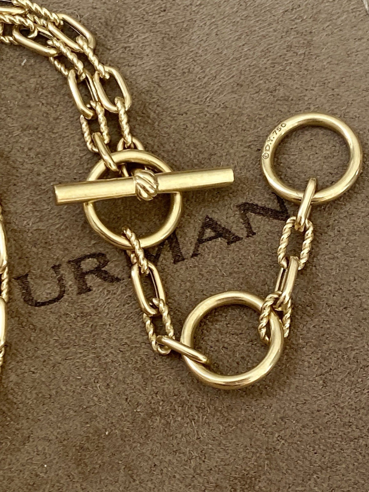 David Yurman 18K Gold Madison Necklace 3mm 17” Toggle 3 Ring Amulet Holder $4400