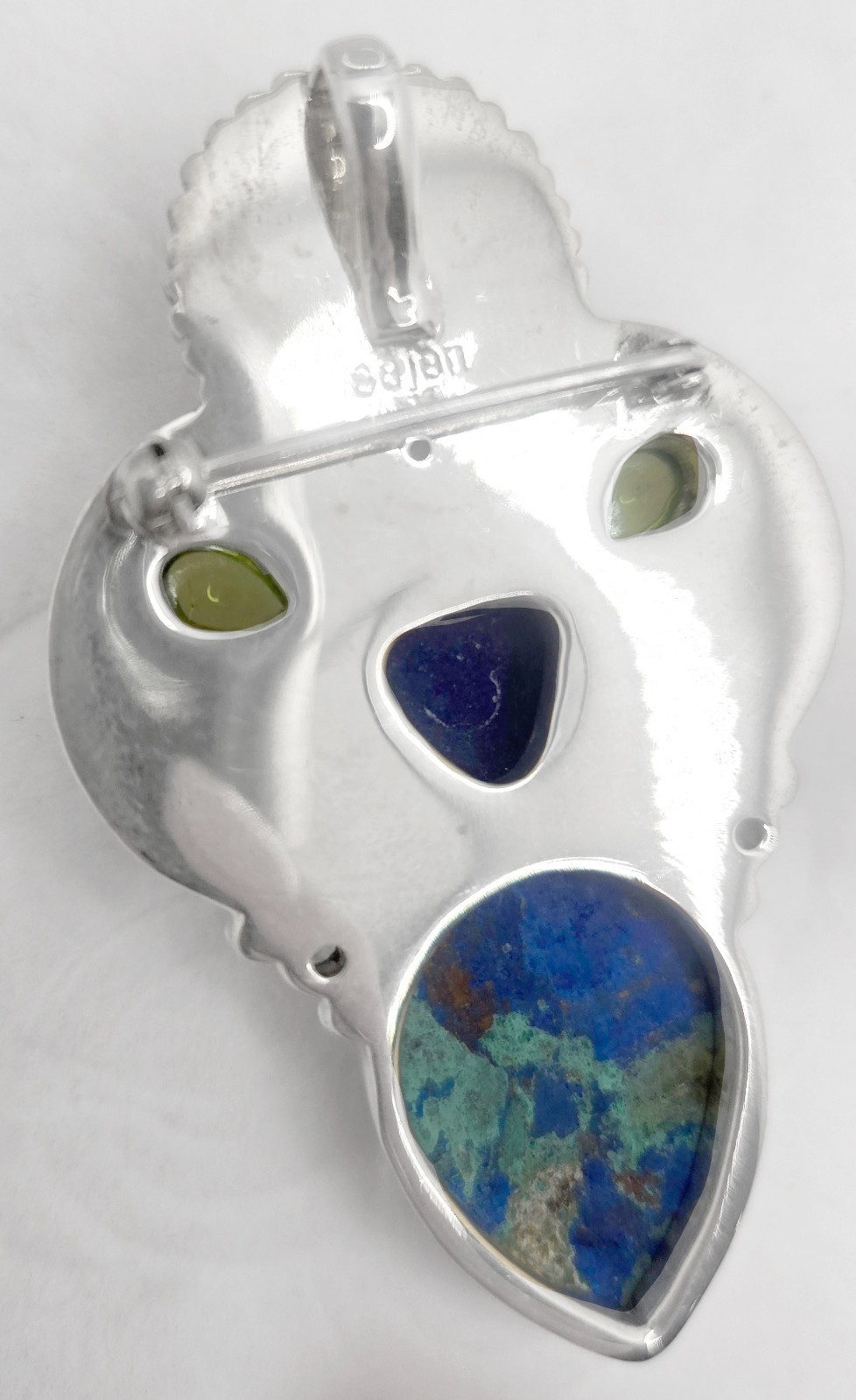 Sterling Silver Boho Goddess Maiden Pendant 925 Lapis Azurite, Peridot and Bone