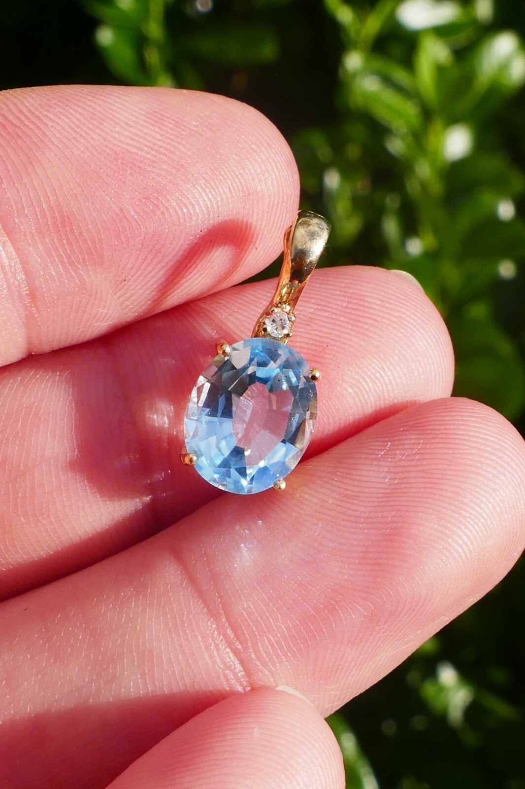 Lovely 14kt Yellow Gold Blue Topaz & Accent Diamond Pendant / Enhancer