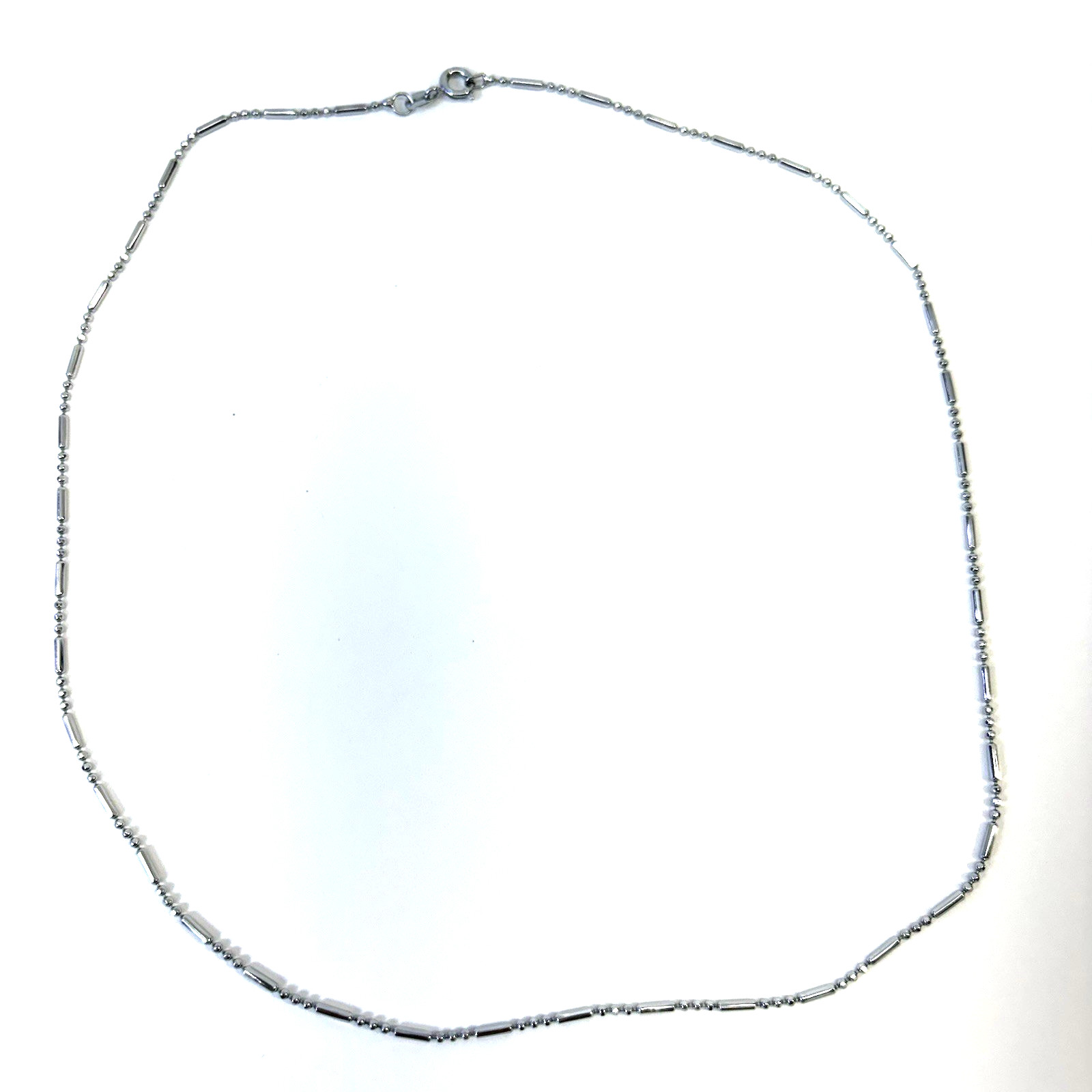 18KGP White Gold Plated Beaded Bar link Chain Necklace 18” Silver Tone