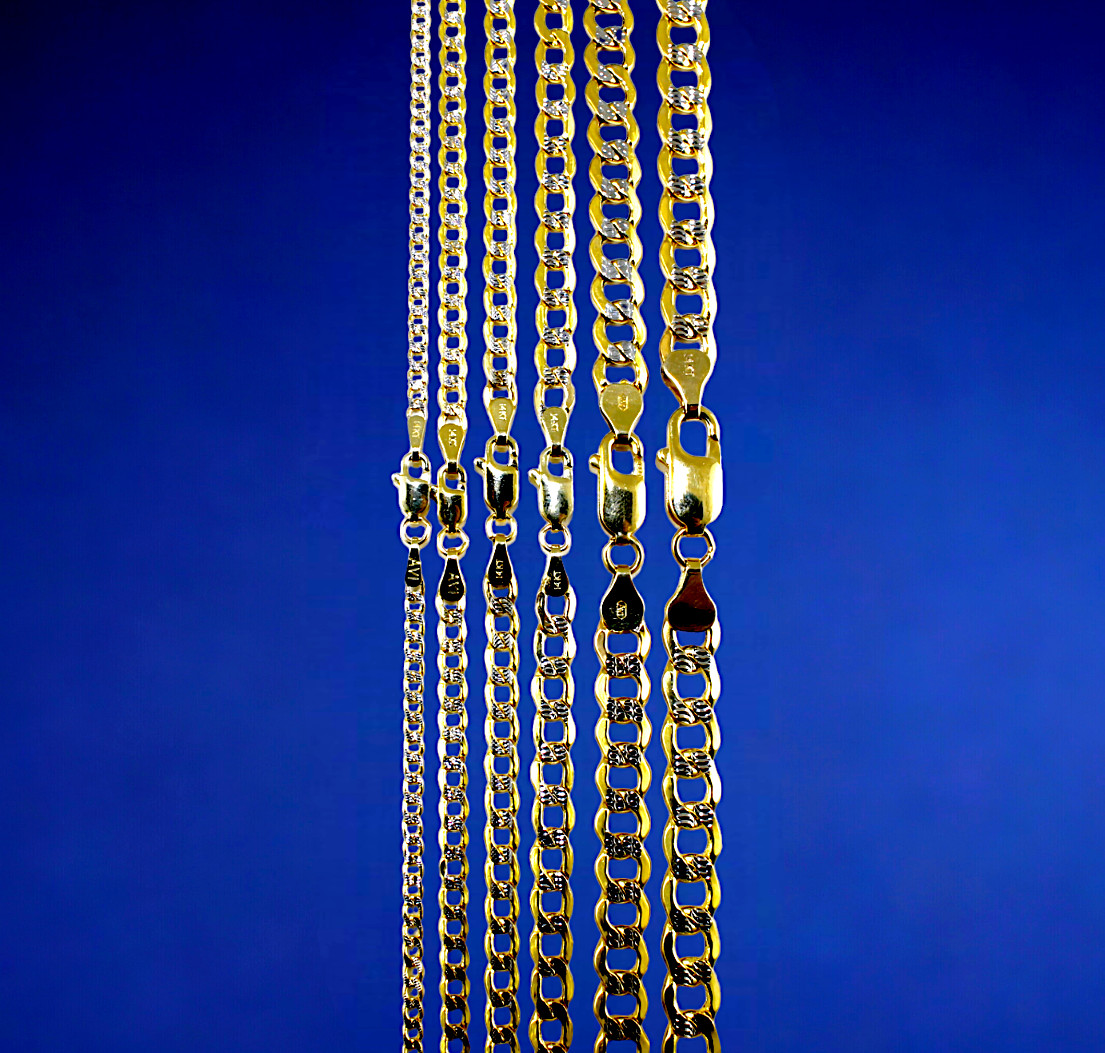 14K Yellow Gold Pave Curb Cuban Necklace Bracelet Chain Link Real 2mm-7mm 7″-30″