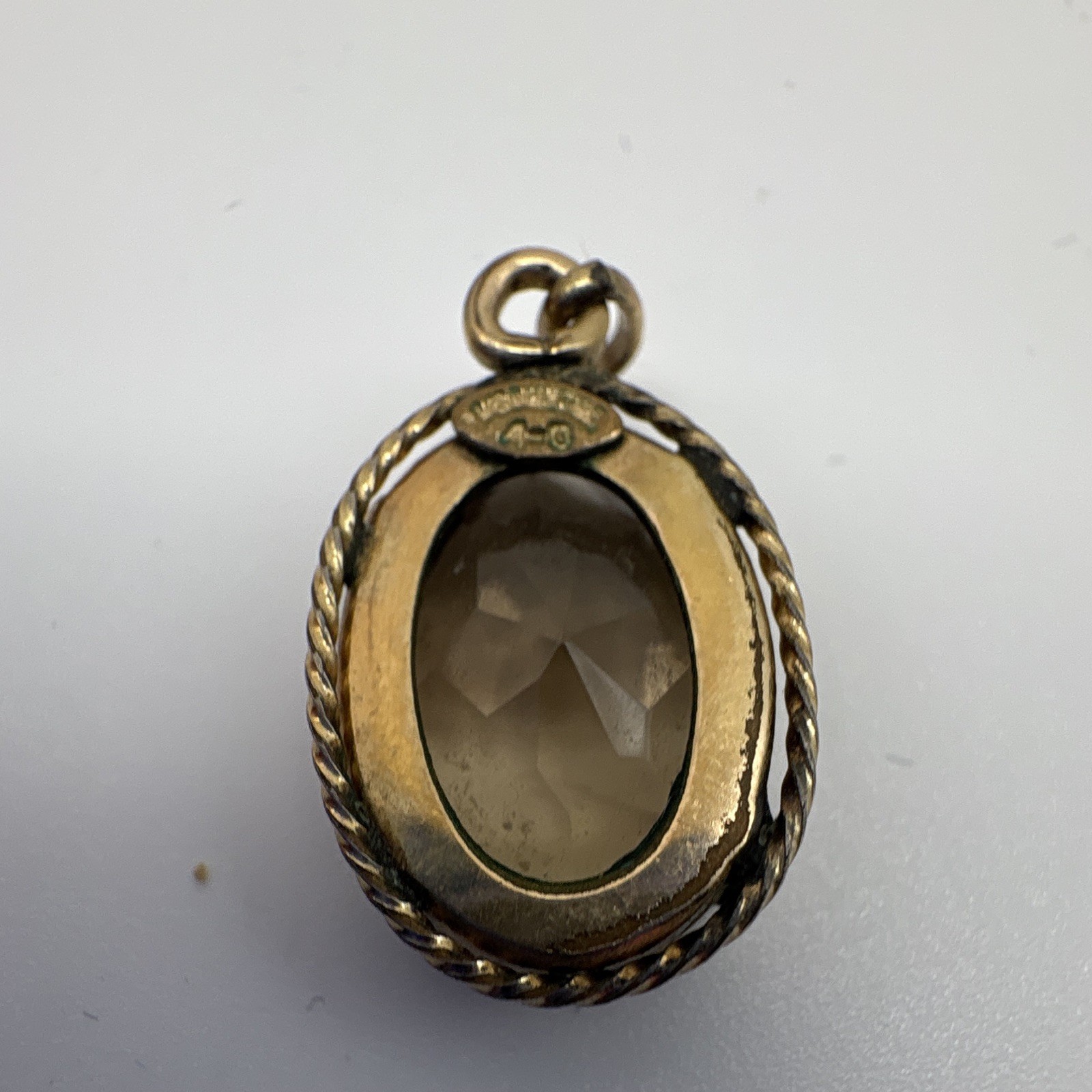 10k Yellow Gold Filled Smoky Quartz Oval Prong Set Pendant Charm Signed