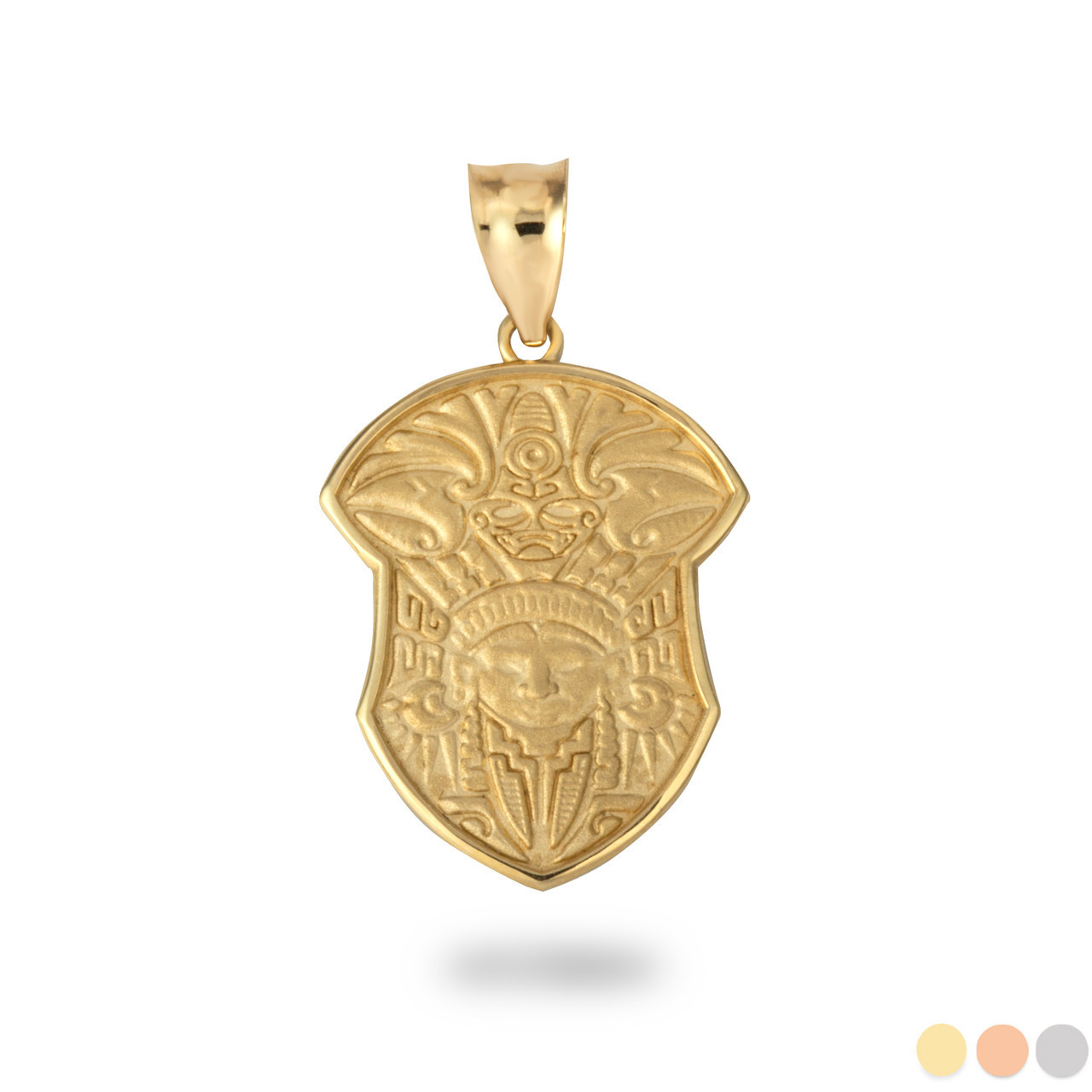 Solid Gold Aztec Tribe Shield Pendant Necklace (Available in Yellow/Rose/White)